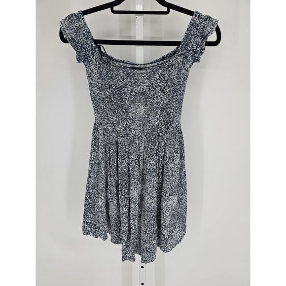 Vintage Y2K Volcom Womens Sz XS Mini Skater Dress Blue Floral Smocked - Picture 2 of 5